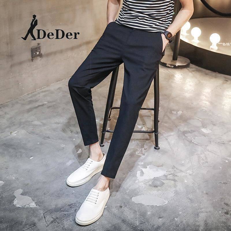 DeDer Men's Spring And Summer Casual Pants Korean Fashion Nine Point Pants Men's Small Foot Slim Fit Pants Men's Embroidered