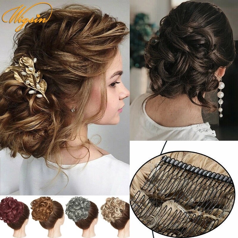 Búi tóc tổng hợp búi tóc búi búi tóc búi xoăn màu nâu đen kẹp tóc nối tóc cho nữ