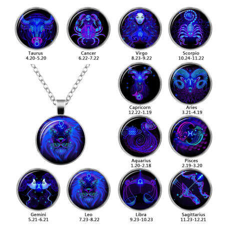 Romantic Virgo Galaxy Cabochon Glass Horoscope Sagittarius Sign Zodiac Scorpio For Women Men Jewelry Pendant Decoration Necklace