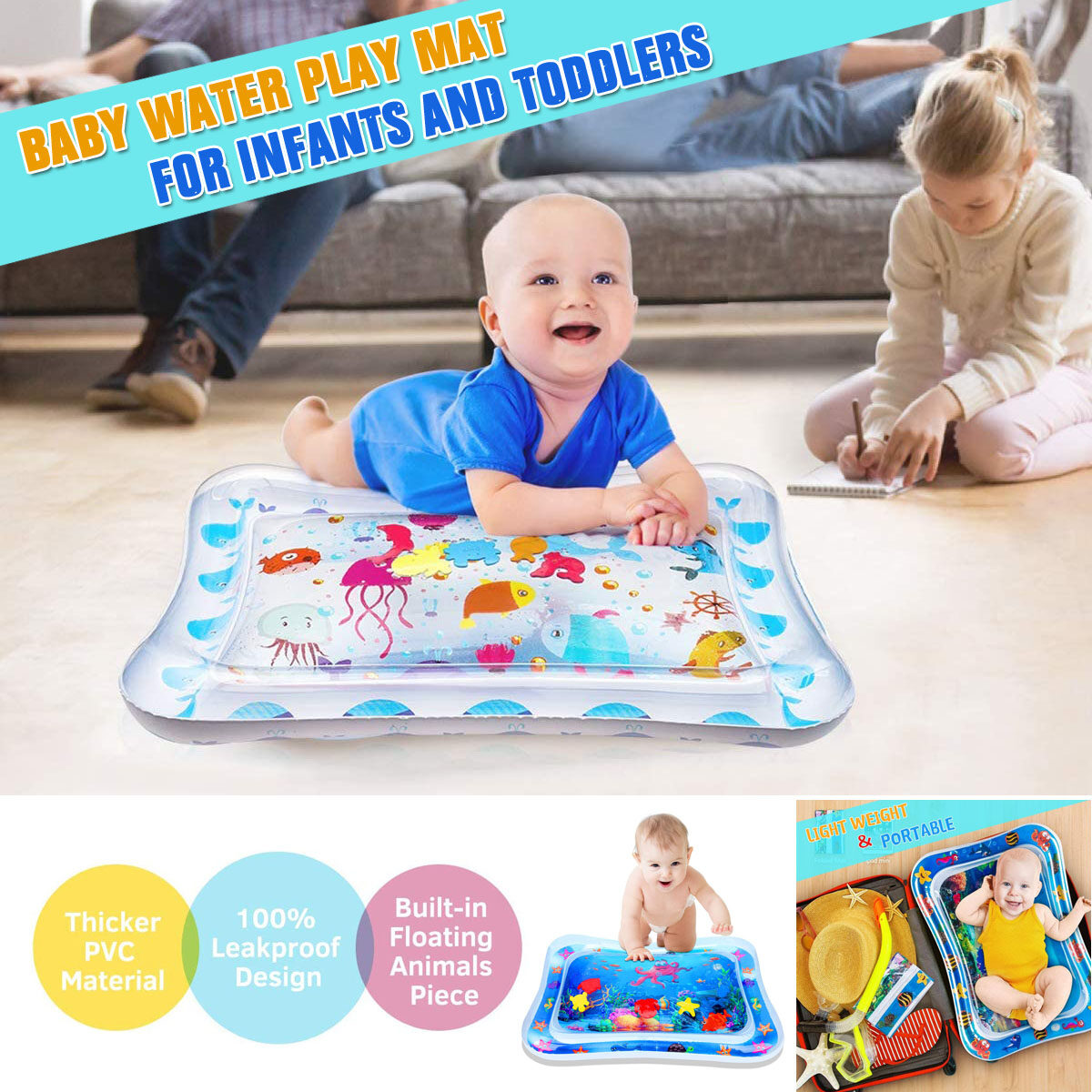 Generic Inflatable Baby Water Play Mat Cushion Multifunction Playmat Tummy Time Patted Pad Fun