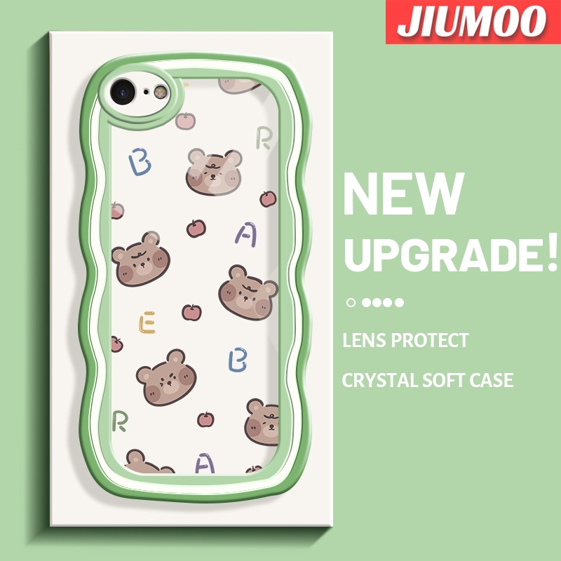 JIUMOO Casing For iPhone 7 8 se 2020 7 Plus 8 Plus Case Cartoon Little Bear Head New Design Colour Wave Border Soft Clear Shockproof Phone Cases Creative Camera Transparent Casing Silica Gel Protective Cover
