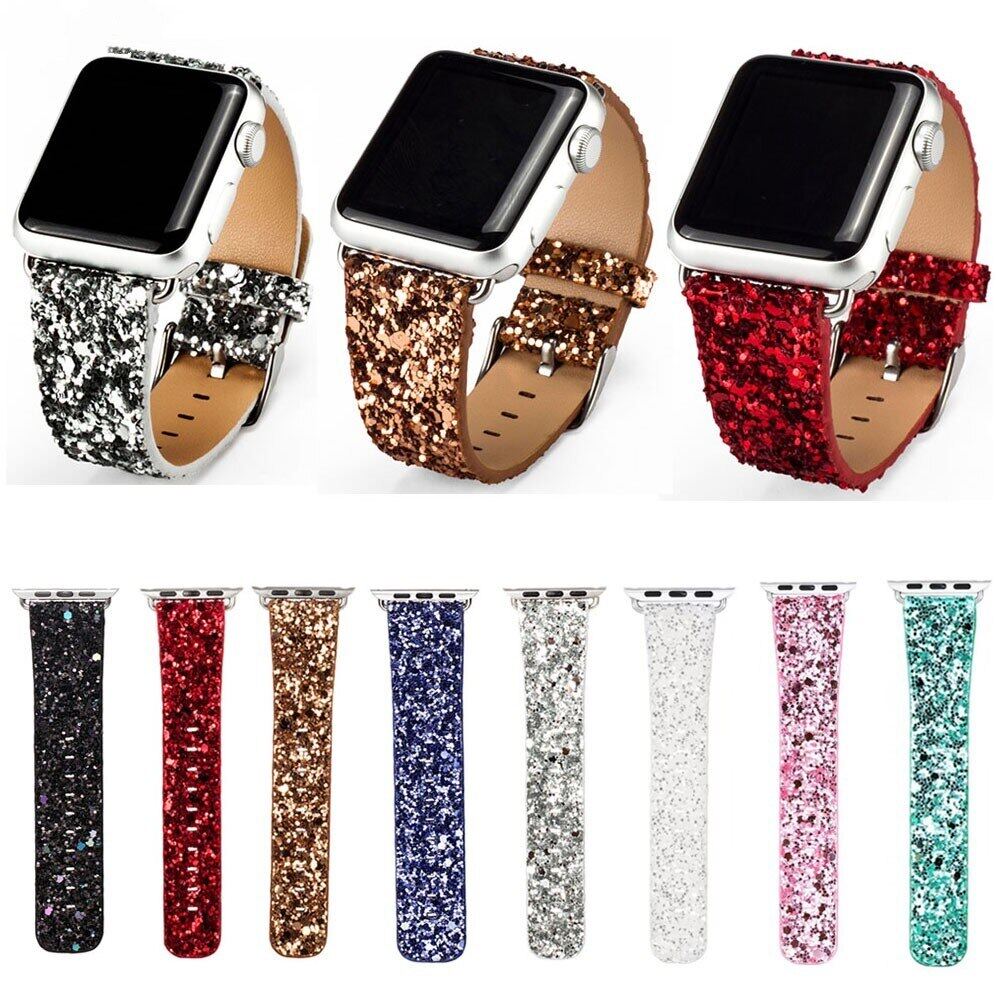 Bling-Glitter-Powder-Leather-Watch-Band-for-Apple-Watch-38mm-42mm-Wristwatch-Strap-Bracelet-Series-1