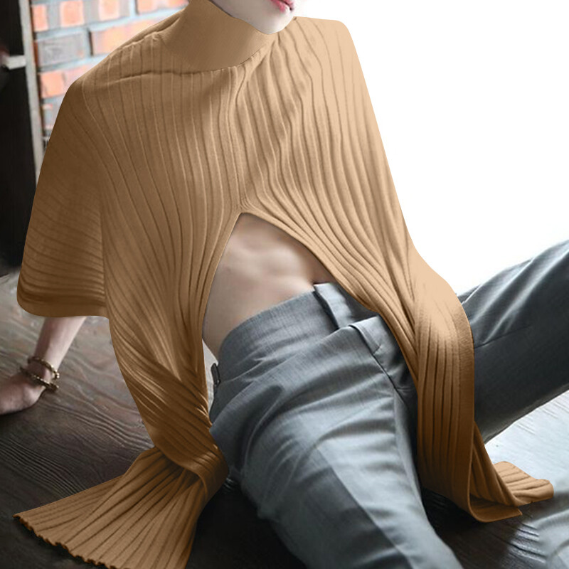 Incerun áo choàng dệt kim cổ cao cho nam áo choàng áo choàng poncho dáng rộng hippy tay ngắn áo choàng