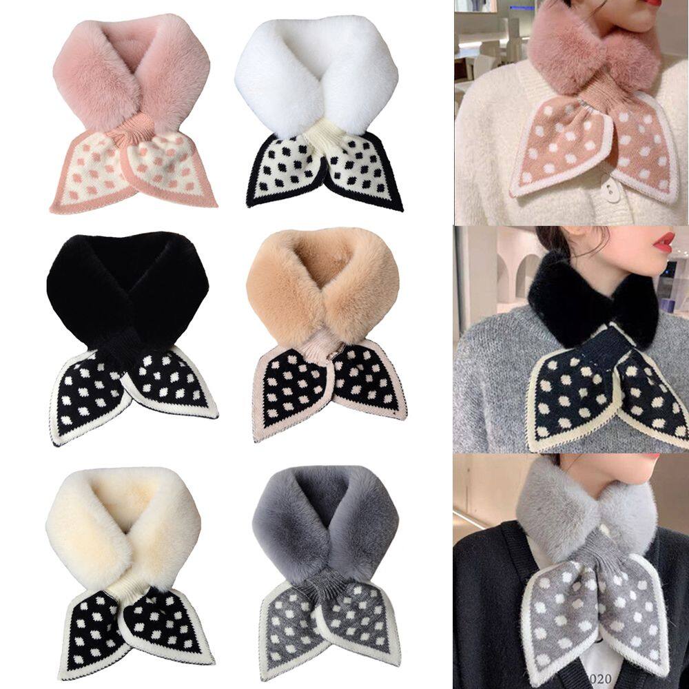 FAKU198456 Thời trang Faux Fur Plush Dày lên Khăn choàng Khăn tay Khăn quàng cổ sang trọng Yếm ấm Khăn quàng chéo