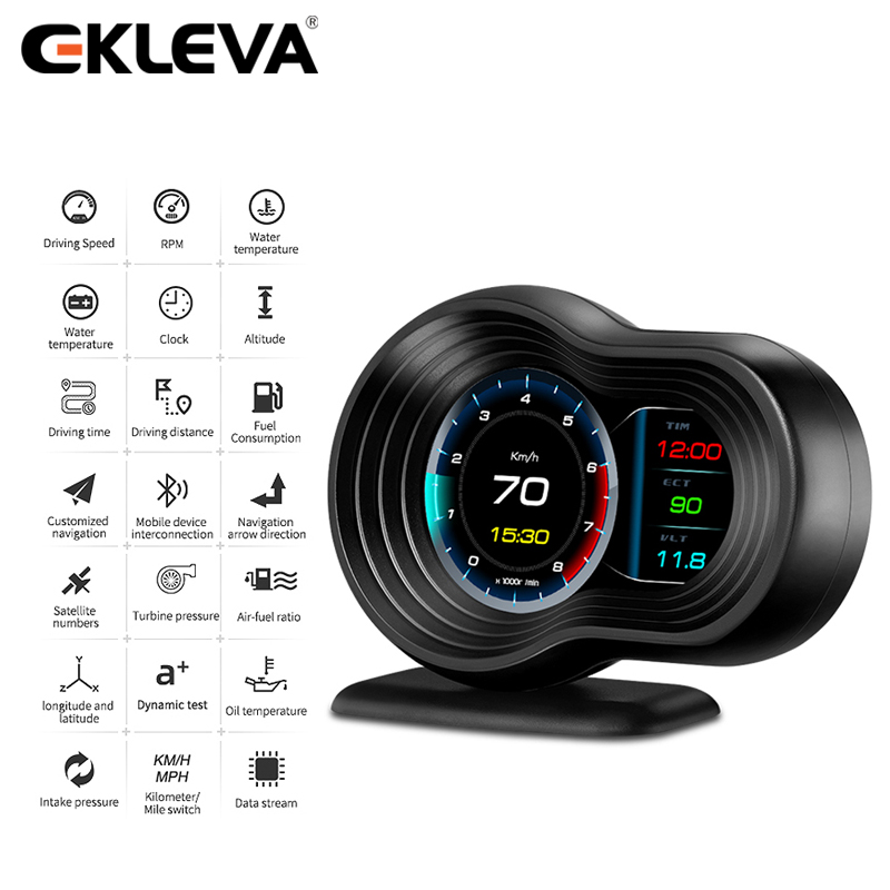 EKLEVA F9 Auto Head-Up Display OBD2+GPS Smart Car HUD Gauge Digital Odometer Security Alarm Water&Oil temp RPM ราคา 1,428 บาท*ส่งฟรี