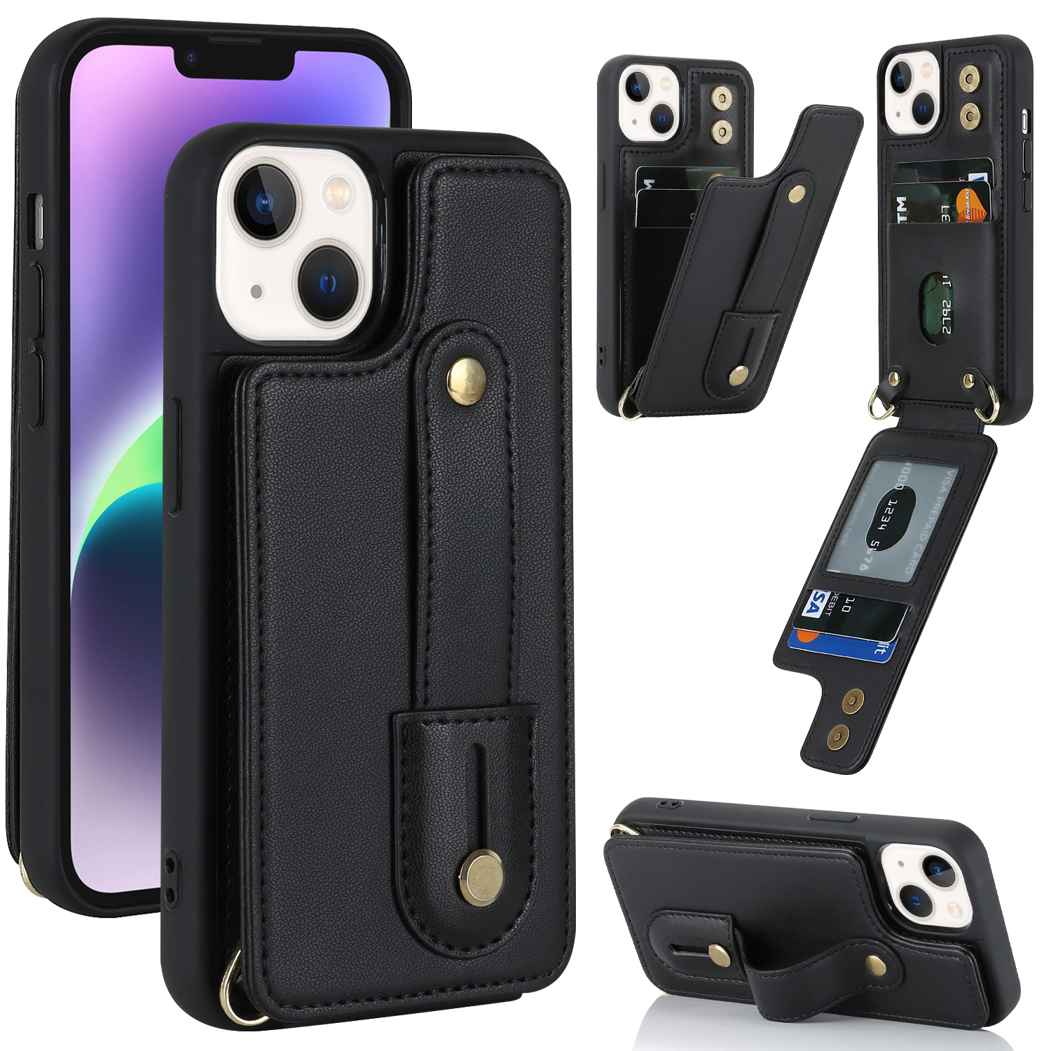 Phone Case Wallet With Leather Card Holder And Wrist Strap For Iphone_voghion.com