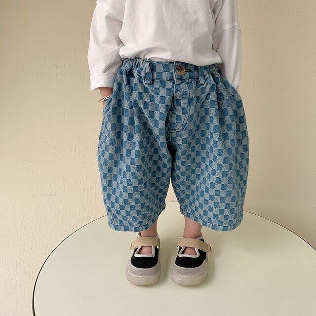 Quần Denim Harem Kẻ Sọc Cho Trẻ Em Nam Nữ Mùa Xuân Thu Quần Bò Thường Ngày Dáng Rộng Cho Trẻ Em