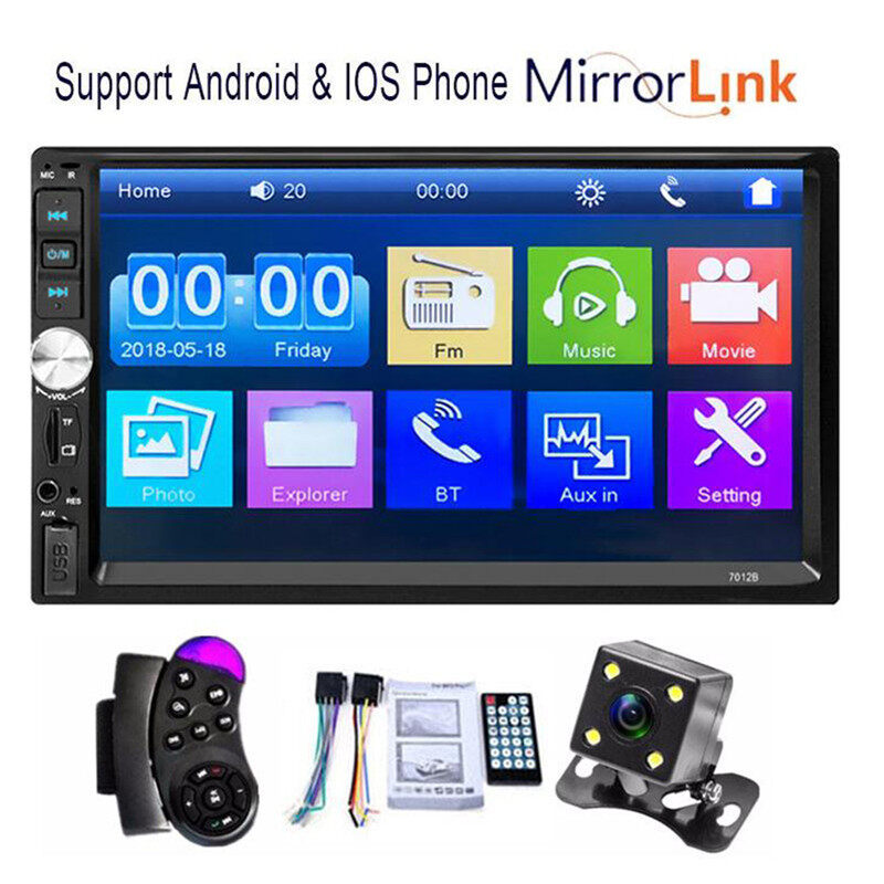 Đài Phát Thanh Xe Hơi 2 Din, Máy Nghe Nhạc MP5 Xe 7 Inch Trình Phát Âm Thanh MirrorLink Android /IOS Với Máy Ảnh, SWC