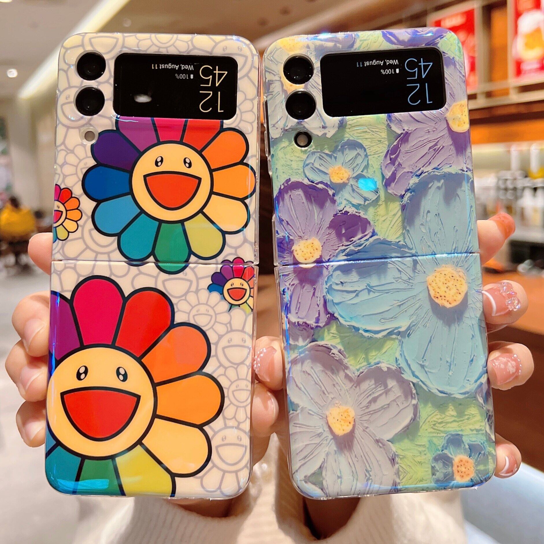 Hoce Z Lật 3 4 5 6 7 Trường Hợp Đối Samsung Galaxy Z Lật 3 4 5G Ốp lưng Nụ Cười Tranh bông hoa Z Fli