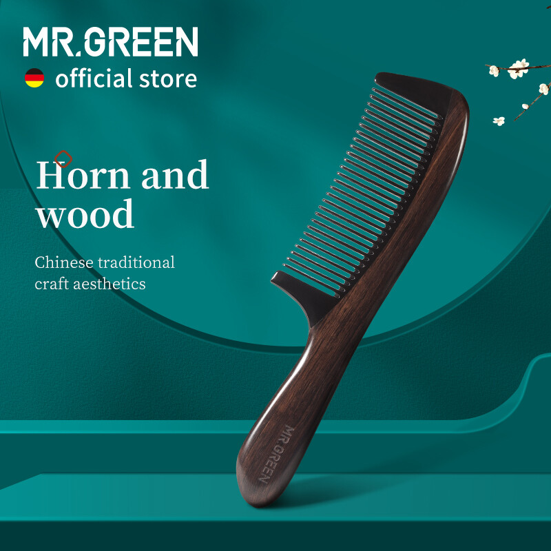 MR.GREEN Comb, Gỗ Tự Nhiên Với Sừng, Nối Cấu Trúc Răng Tốt Lược Dụng Cụ Mát Xa Làm Đẹp Tại Nhà Châm Cứu Đầu Chống Tĩnh Điện