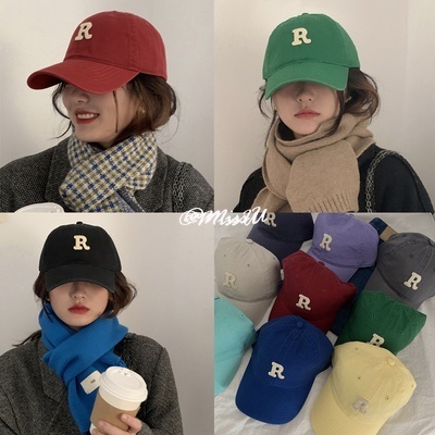 Mũ bóng chày thêu chữ r màu trơn mũ cotton nguyên chất hàn quốc