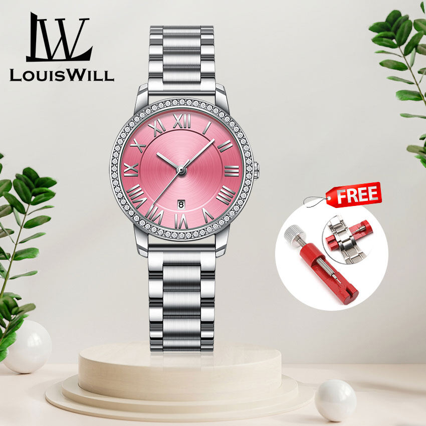 Louiswill đồng hồ nữ đồng hồ thạch anh cổ điển đồng hồ kim cương đồng hồ dây thép đồng hồ chống nước 50m đồng hồ dây mỏng đồng hồ mặt số la mã đồng hồ thiết kế sang trọng đồng hồ đeo tay có lịch