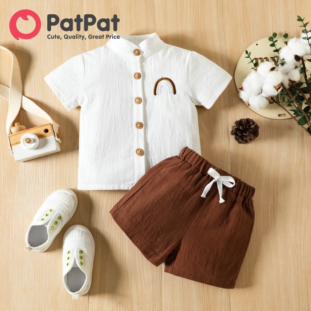 PatPat Baby Boy Set 100% Cotton 2pcs Rainbow Embroidered Short
