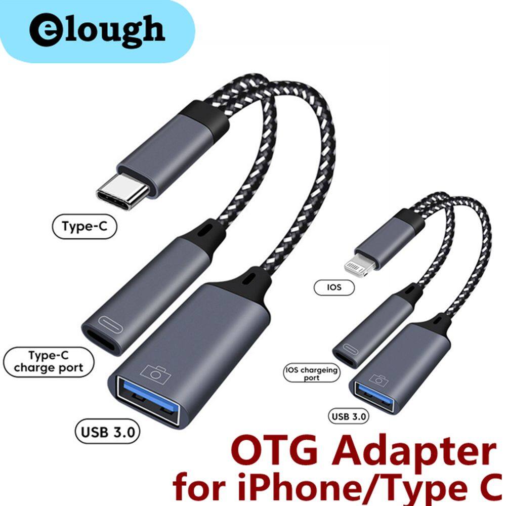 Elough cáp cho iPhone sạc Bộ chuyển đổi OTG 2 trong 1 máy tính xách tay ipad máy tính bảng Loại C sang USB3.0 Bộ chuyển đổi Lightning nam sang Bộ chuyển đổi USB