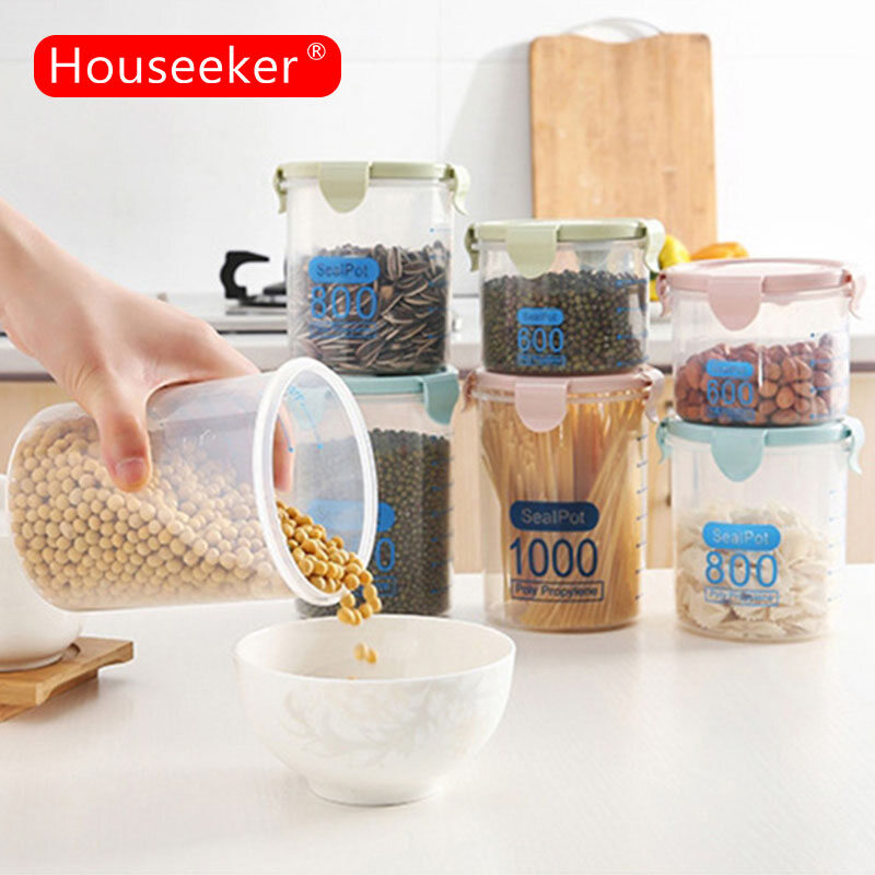 Houseeker Hộp nhựa có nắp đậy kín đựng ngũ cốc giữ ngăn nắp cho bếp, tủ lạnh - INTL