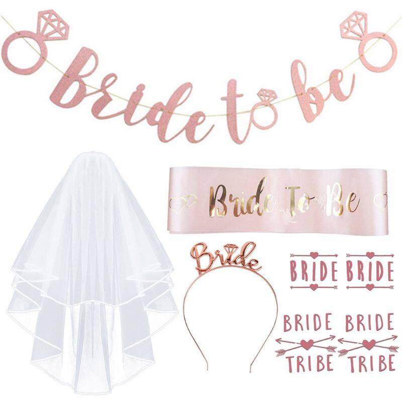 8 Cái/bộ Bộ Trang Trí Tiệc Bachelorette Màu Vàng Hồng Băng Rôn Thắt Lưng Cô Dâu Băng Đô Mạng Che Mặt Đám Cưới Hình Xăm Hen Đồ Dùng Ban Đêm