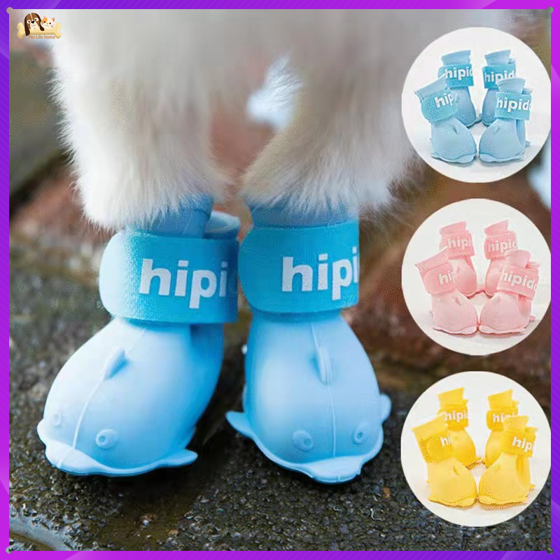 New 4 cái/bộ họa tiết cún cưng giày dẻo/Bốt đi mưa bằng silicon cho thú cưng giày đi mưa Dog booties cao su xách tay chống trượt chống thấm nước Chó mèo ngoài trời mùa thu mùa đông Phụ kiện cho thú cưng