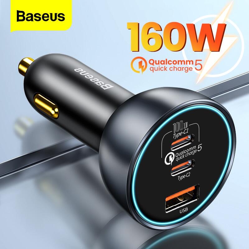 Baseus 160W Car Charger USB + 2 Loại C Sạc Nhanh QC 5.0 4.0 3.0 PD Sạc Nhanh Sạc Cho iPhone 13 Pro Max 12 11 Macbook iPad Pro Máy Tính Xách Tay Xiaomi