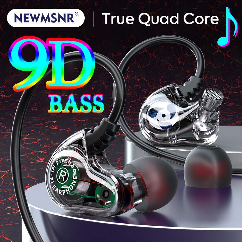 Newmsnr (NEW) Original Quad Core Earphones 9D Surround Sound Bass Headphones Noise Cancelling Earbuds Double Moving Coil Earphone Transparent Gaming Headset Built In Mic For Xiaomi/Huawei/Apple/Oppo etc ราคา 279 บาท*ส่งฟรี