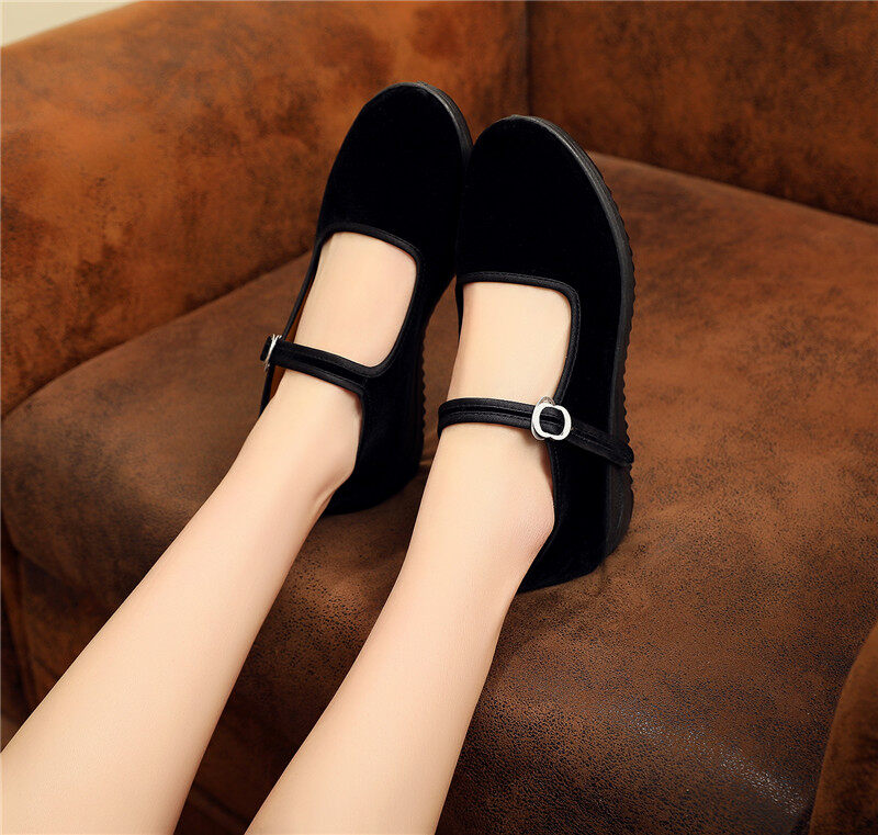 Giày Vải Bắc Kinh Cổ Điển Giày Đế Mềm Giày Đế Thấp Giày Công Sở Đế Bằng Giày Khiêu Vũ Vuông Giày Của Mẹ