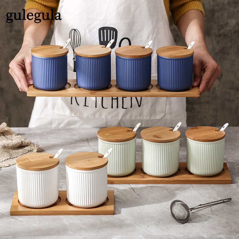 Hộp đựng gia vị bắc âu bằng gốm bộ nồi gia vị nhà bếp gia vị lọ đựng đường muối tiêu lọ gia vị