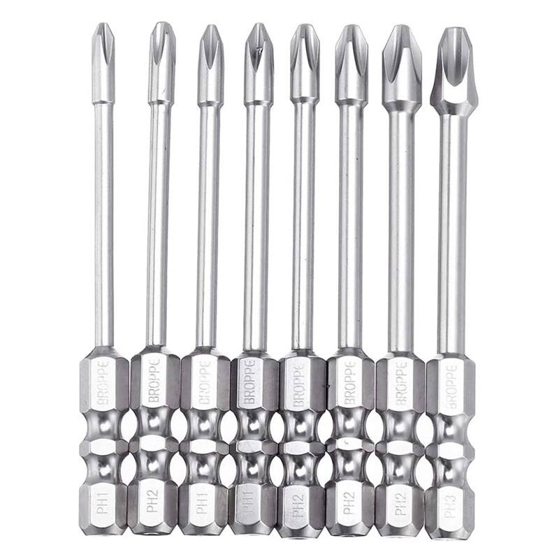Broppe 8 Pcs Impact Phillips Screwdriver Bit Set High Torque Cross Screwdriver Bit S2 with Magnetic Screwdriver Bits