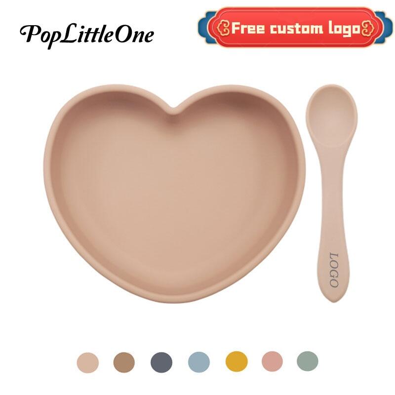 Customizable Logo 2021New Love Silicone Dinner Plate Full Silicone Spoon