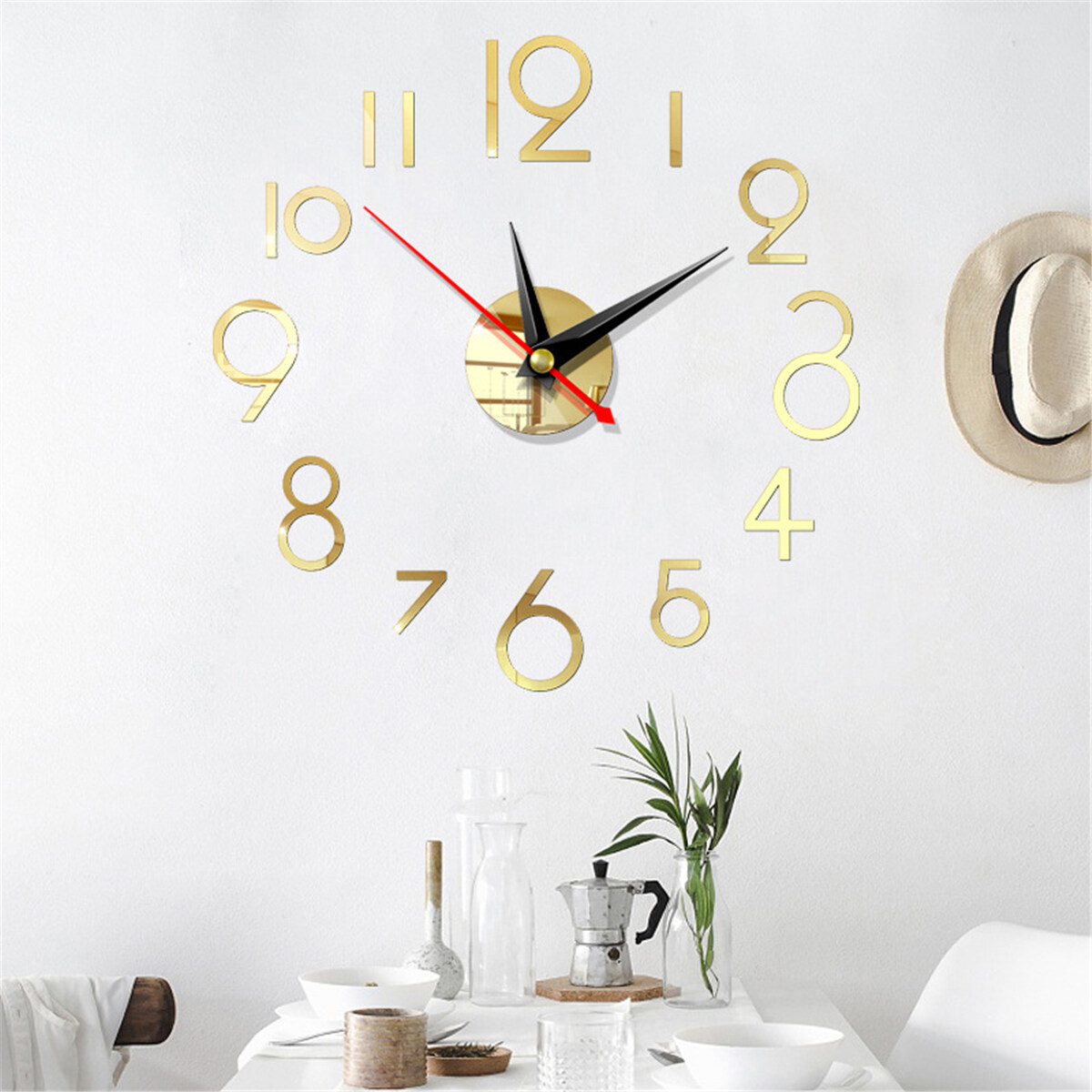 Generic DIY Wall Clock 3D Surface Mirror Numerals Room Office Sticker