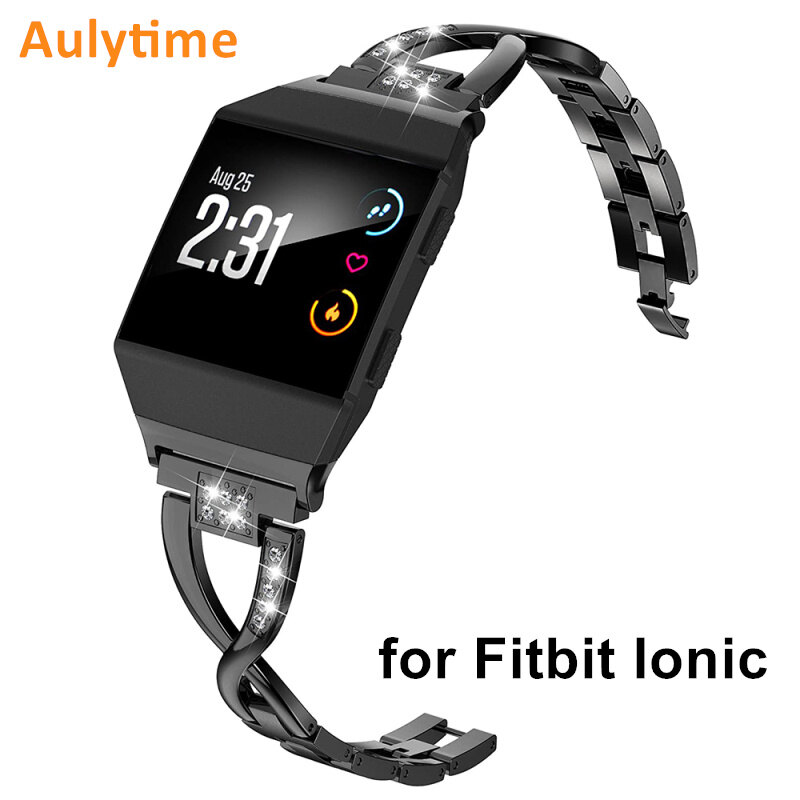 Dây đeo lấp lánh aulytime, tương thích với fitbit ionic, vòng đeo tay thay thế lấp lánh kim loại với kim cương giả x-link đối với fitbit ionic