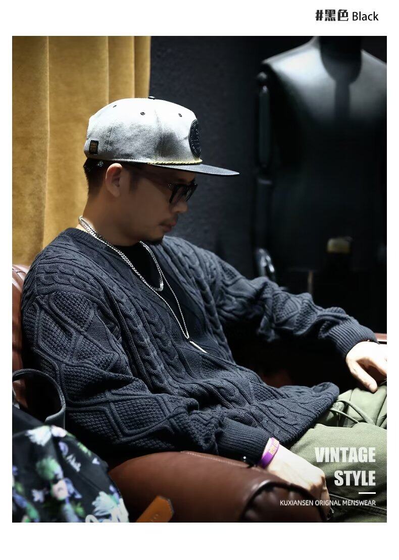 (M-3XL) Sweater sweater, men's Korean style trendy loose, winter in Japanese lazy sweater jacket358_voghion.com