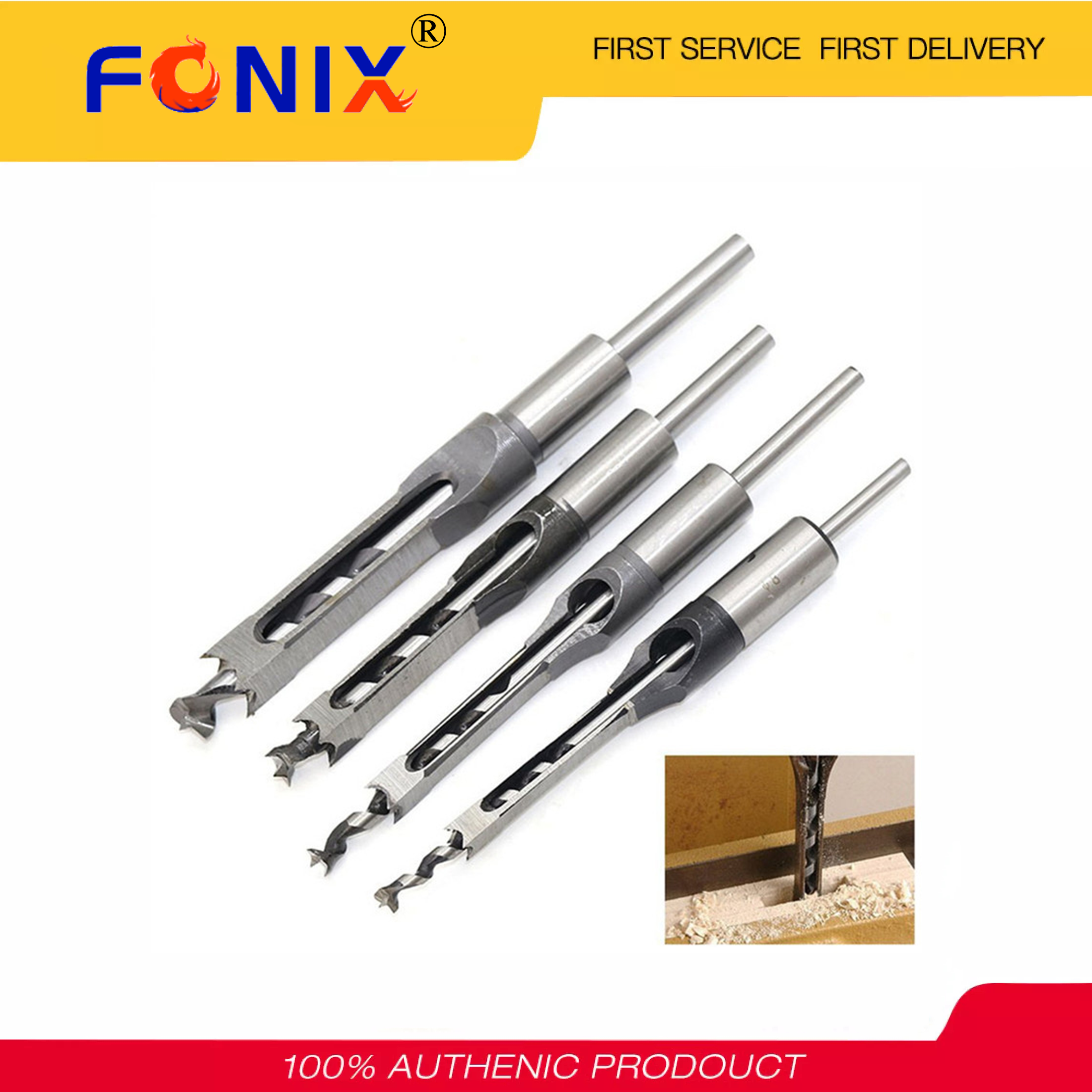 [Hàng Sẵn Có] FONIX HSS Mũi Khoan Xoắn, 4 Cái Vuông Auger Cái Đục Lỗ Mộng Bộ Máy Khoan Lỗ Vuông Chế Biến Gỗ Dụng Cụ Khoan Kit Đặt Mở Rộng Saw Dụng Cụ Cầm Tay Lỗ Vuông Mở Rộng Saw 6.0 Mét ~ 16 Mét