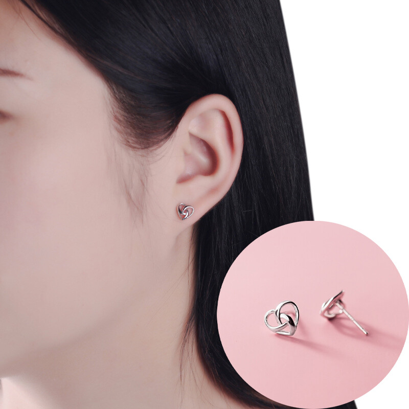 Bông Tai Bạc Mini Cho Nữ, Khuyên Tai Rỗng Hình Trái Tim Celtic Đồ Trang Sức Nhỏ Gọn