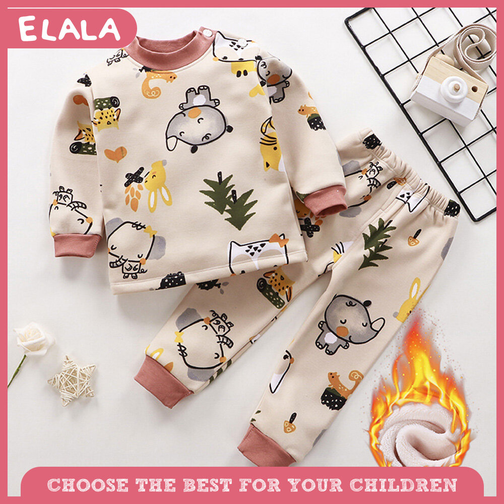 Bộ Đồ Họa Tiết Hoạt Hình Đồ Lót Giữ Nhiệt Bé Trai ELALA Dày Dặn Vải Nhung Ngoại Cỡ Đồ Mới Mùa Thu Và Mùa Đông Bé Trai Bé Gái
