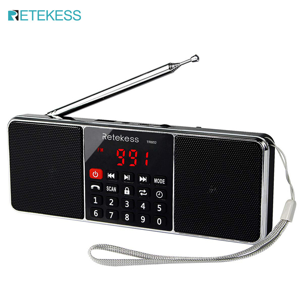 Retekess TR602 Di Động AM FM Stereo Không Dây MP3 Người Chơi Loa AUX Đầu Vào Hỗ Trợ Thẻ TF USB Đĩa Có màn Hình Hiển Thị LED Hẹn Giờ Ngủ (Đen)