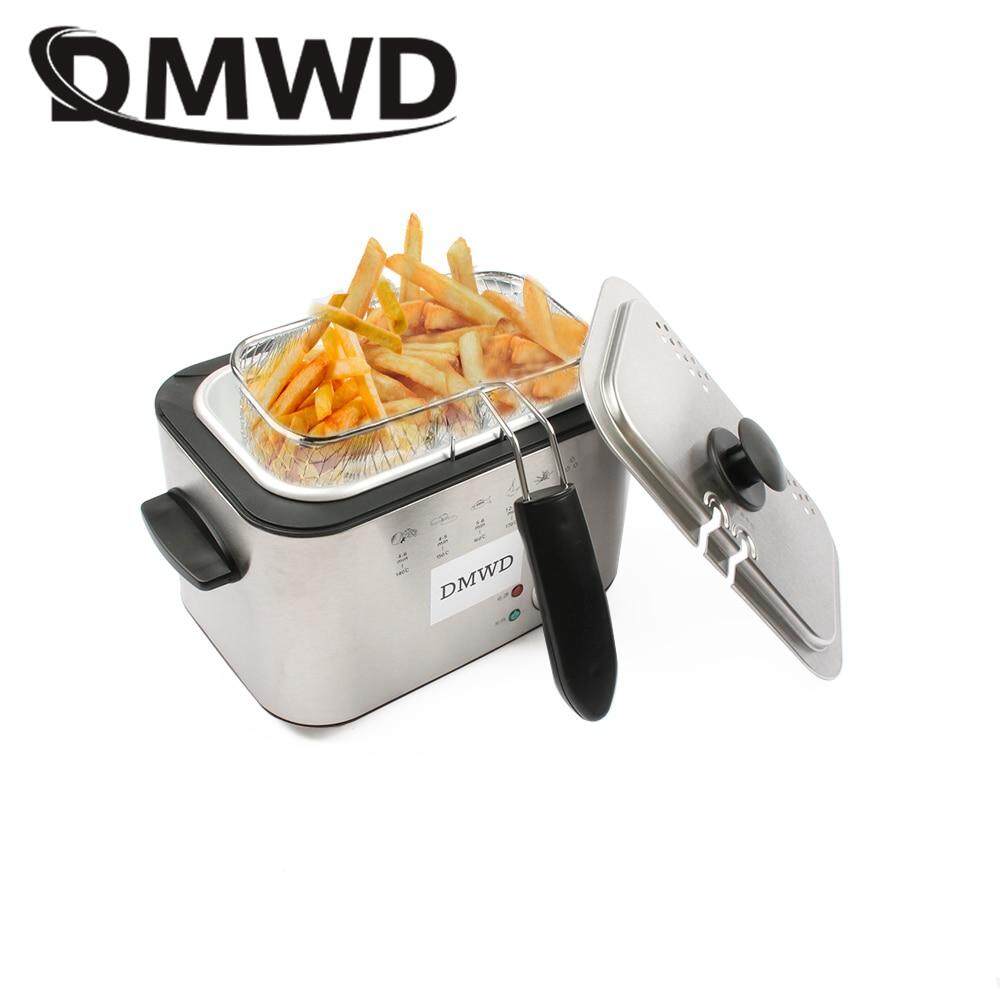 Air Fryers DMWD 1.2L สแตนเลสหม้อเดี่ยวเครื่องทอดไฟฟ้าไร้ควันทอดไก่หม้อทอดย่าง MINI Hotpot เตาอบ EU US