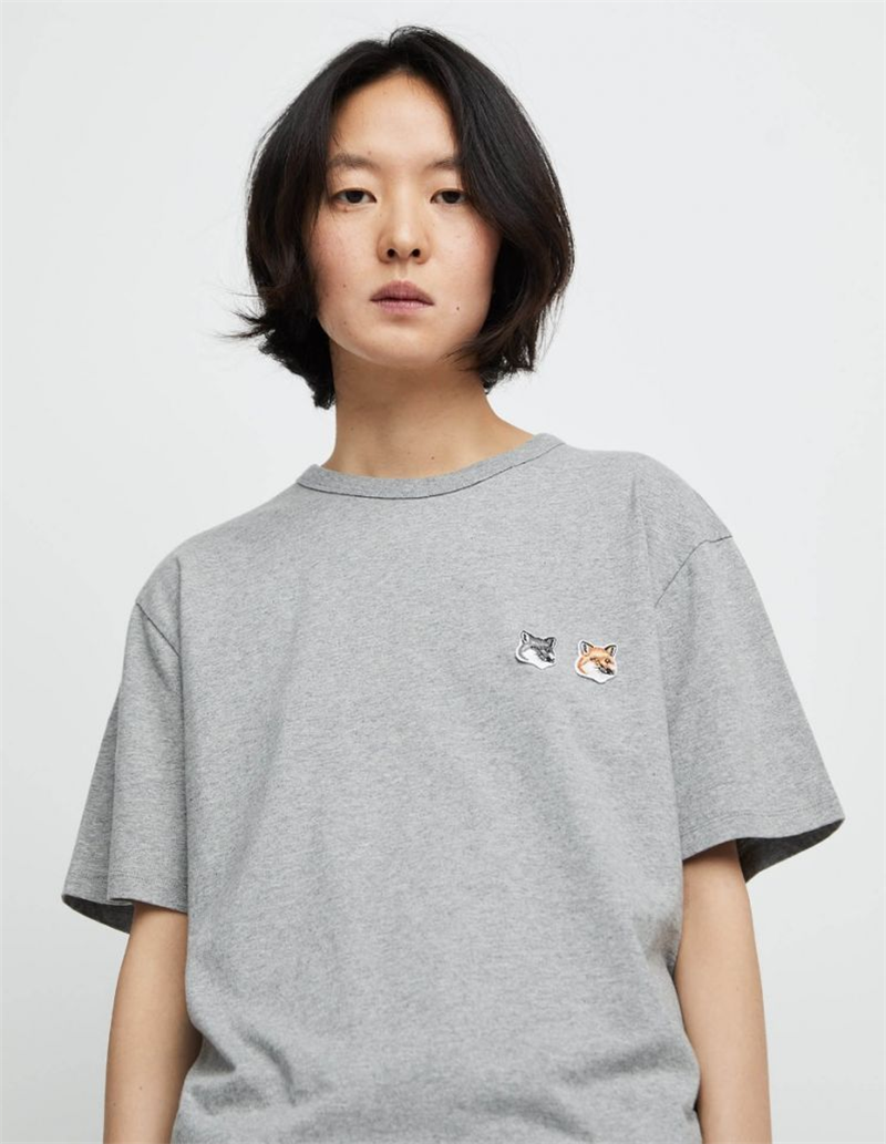 Maison kitsune áo phông ngắn tay cho nam và nữ, áo thun cotton ngắn tay xu hướng thời trang cổ tròn thêu hình cáo thời trang maison kitsune