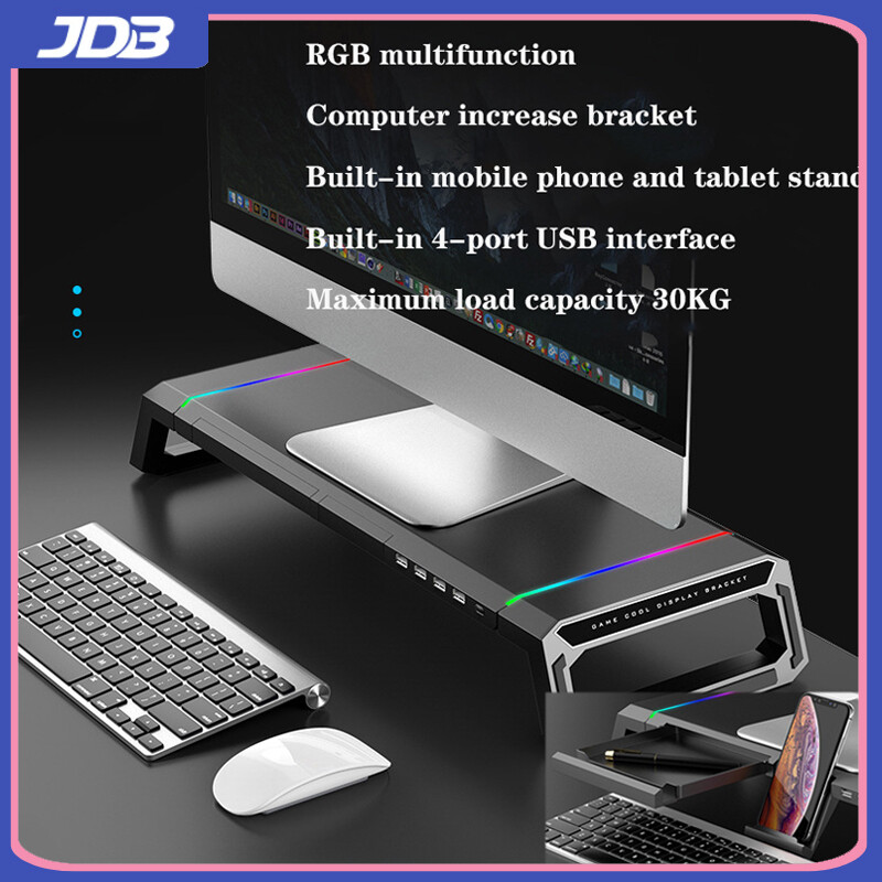 Giá đỡ máy tính xách tay jdb rgb giá tăng màn hình, giá đỡ màn hình đa chức năng giao diện usb tích hợp 4 cổng giá đỡ điện thoại di động tích hợp máy tính bảng đứng