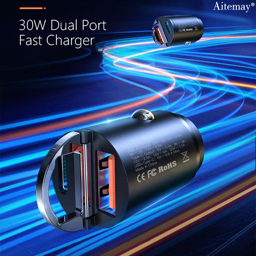 Aitemay sạc xe hơi 30w sạc nhanh type c 4.0 3.0 pd 3.0 sạc nhanh usb sạc điện thoại mini