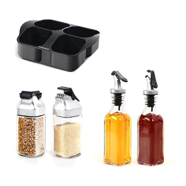 Bộ kết hợp chất lỏng rắn 5 món bộ bình đựng muối và hạt tiêu giấm dầu bộ bình đựng gia vị nguyên liệu thủy tinh