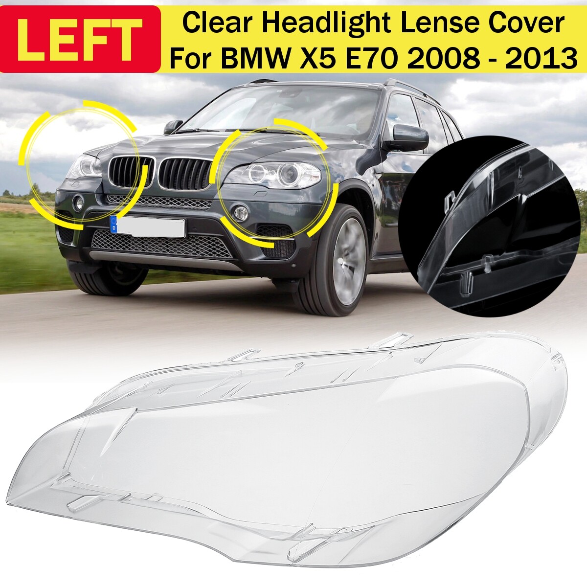 Ốp ống kính đèn pha trong suốt cho xe hơi bên phải cho bmw x5 e70 2008 - 2013