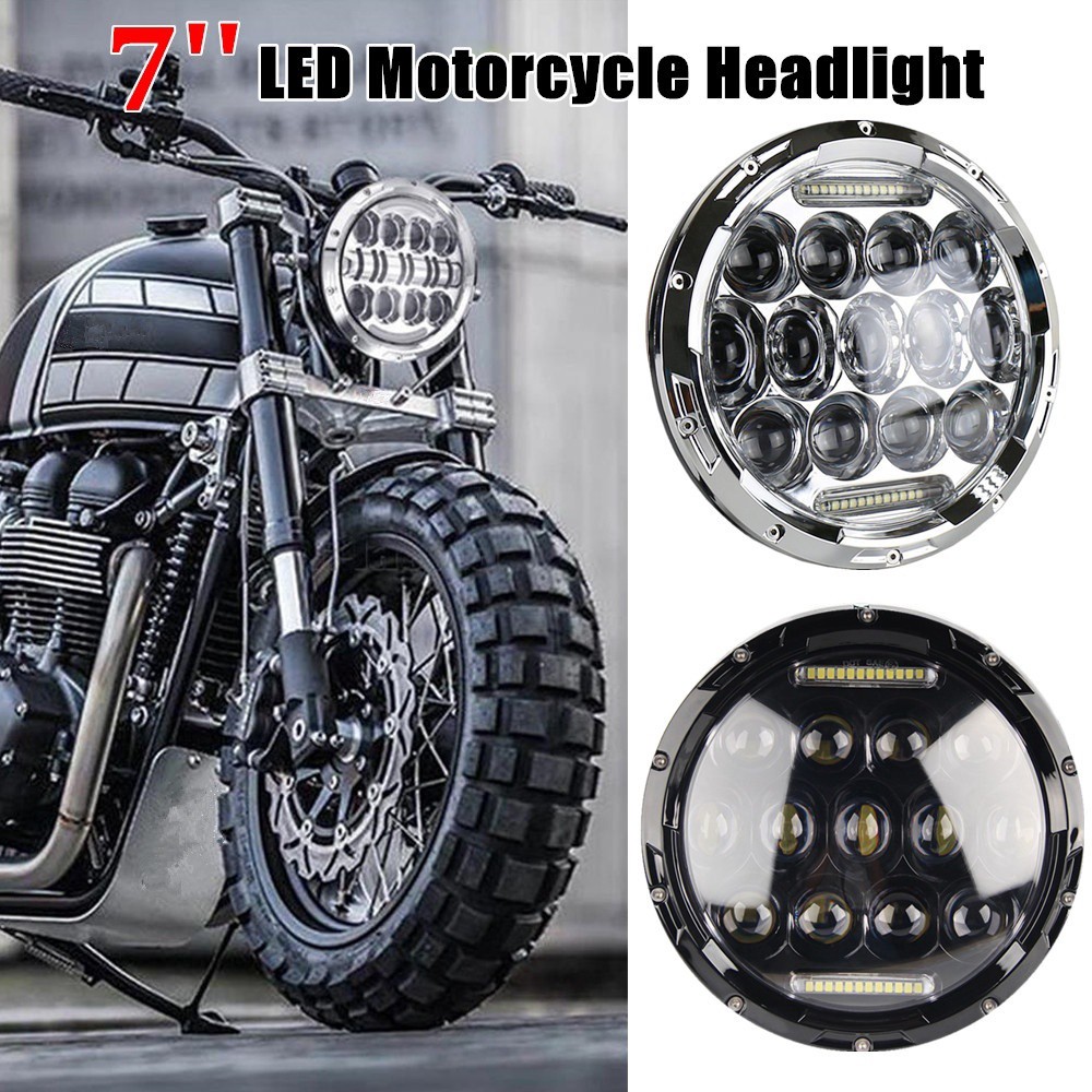 Đèn pha led lampu 75w 7 inch đèn pha xe máy màu đen đèn pha xe đạp drl hi-lo h4 cho harle davidson phụ kiện đèn thể thao ô tô