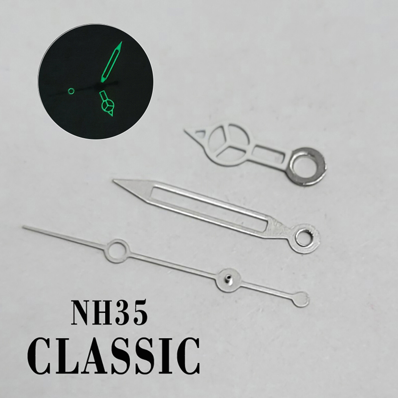 Kim Đồng Hồ Phát Sáng Màu Xanh Lá Cây Phong Cách Rỗng Kim Đồng Hồ Bộ Xương Ba Pin Cho NH35 NH36 Bộ Phận Điều Chỉnh Chuyển Động Của Đồng Hồ