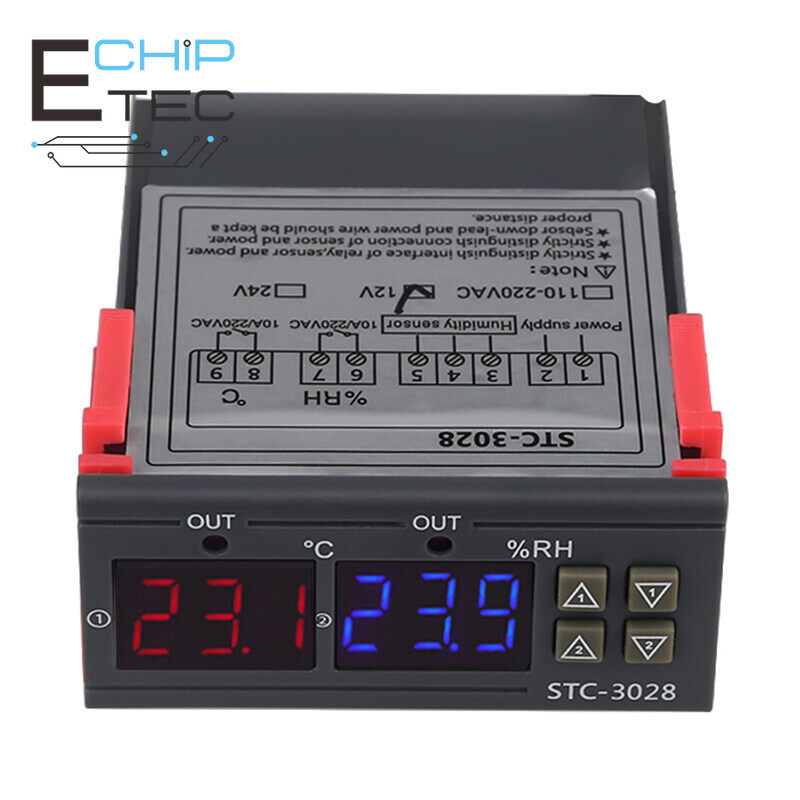 Stc-3028 12v/24v/110-220v với đầu dò cảm biến ntc bộ điều chỉnh nhiệt độ bộ điều khiển nhiệt độ và độ ẩm kỹ thuật số kép 10a