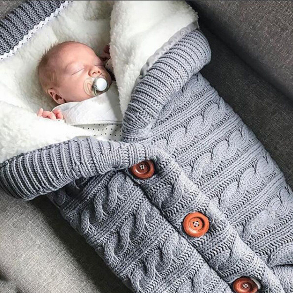 Newborn Baby Swaddle Blanket Warm Baby Blanket Knitted Newborn Swaddle