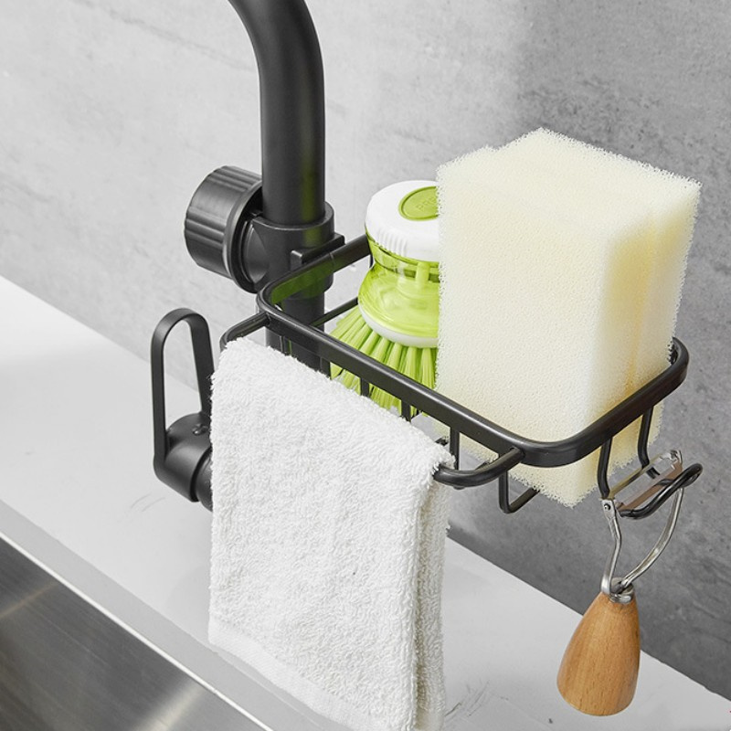 Soap Sponge Drainer Organizer Rack Drain Faucet Shelf Space Kitchen Aluminum