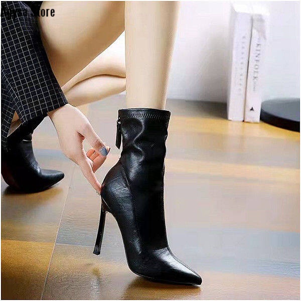 Agysa store bốt ống lửng mới mùa thu và mùa đông 2022 giày cao gót mũi nhọn cho nữ giày cao gót nữ bốt mỏng và mỏng thời trang dễ phối bốt cổ ngắn cho nữ