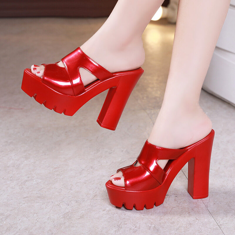 Red open toe platform on sale heels