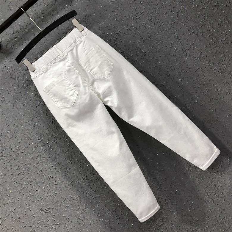 Spring and summer new large size white pants women loose and thin elastic waist high waist jeans casual harem cropped pants