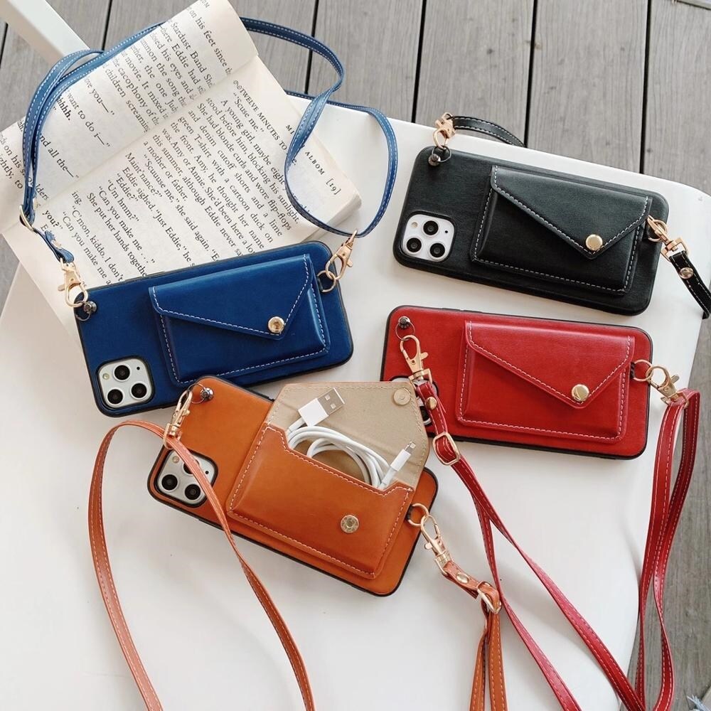 Sell well shaoxing322 - /ốp ví đựng thẻ bằng da pu có dây đeo cổ cho iphone 12mini 12 pro 12 promax 11pro max ốp lưng điện thoại có dây đeo để treo