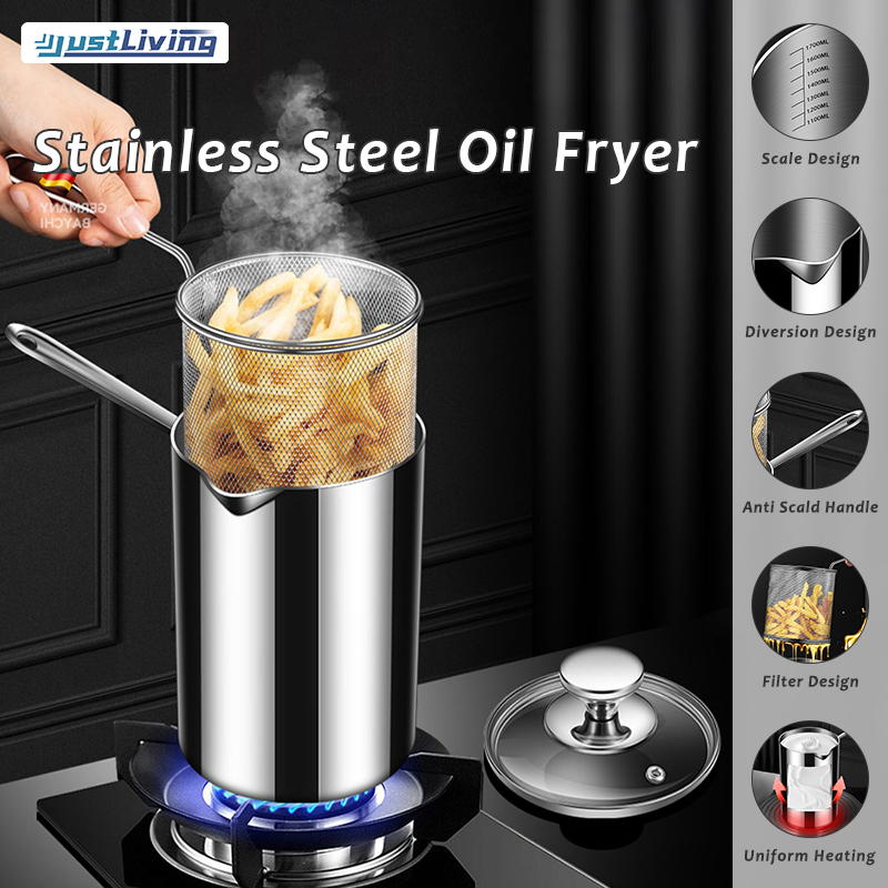 JustLiving 1set Home Small Deep Fryer Fried Chicken 304 Stainless Steel Oil Saving Mesh Fryer Oil Fryer Bucket with Lid Thermal Plate Clamp Set/Milk Pan-Versatile Small Fryer with Filter,Heatproof Handle ราคา 2,293 บาท*ส่งฟรี